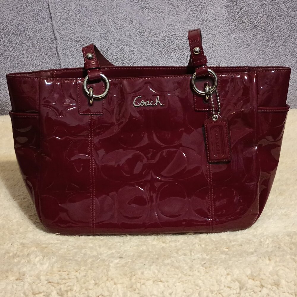 EUC ~ Coach's Patent Leather RARE Burgundy Wine Colored City Tote Bag
